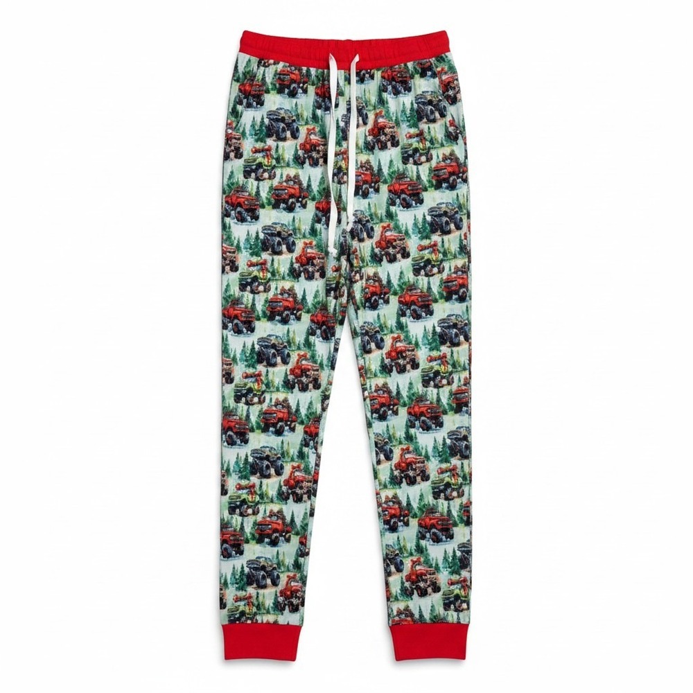 Sticky Frog Mens Small Bamboo Monster Truck Christmas Pajama Pants‎ Joggers Red